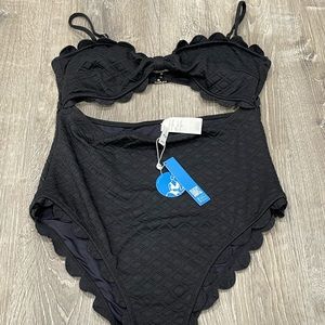 NWT Cupshe Black Scalloped Swimsuit XXL C21